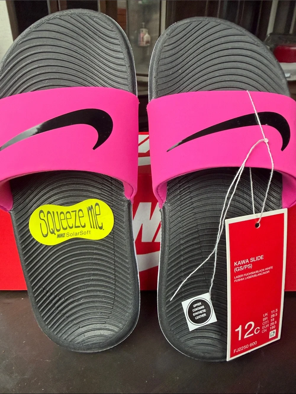 Nike Kids Hot Pink and Black Slide Sandals